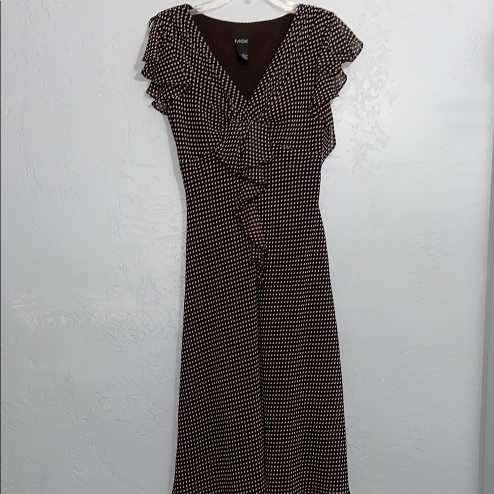 MSK Brown and Cream Polka Dot Dress Size 4
